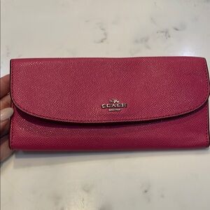 Coach Pink Pebbled Leather Wallet with Flap Closure